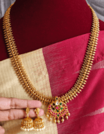 Amirtham ruby jadau pendant with mullu haaram