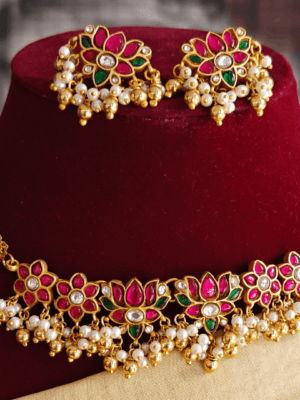 Lotus jadau necklace (Ruby green)