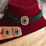 Amala beads with solitaire pendant set (bottle green)