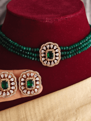 Amala beads with solitaire pendant set (bottle green)