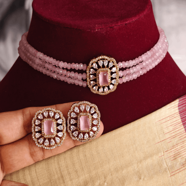 Amala beads with solitaire pendant set (pink)