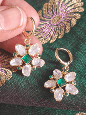 Kundan flower drops (Emerald White)