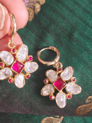 Kundan flower drops (Ruby White)