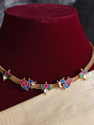 Duck lotus jadau necklace (Blue red)