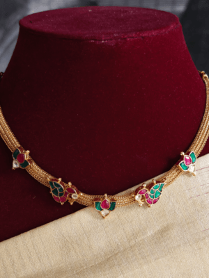 Duck lotus jadau necklace (Green red)