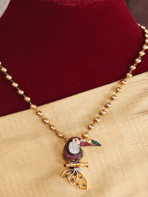 Multicolored tucan bird pendant with ball chain