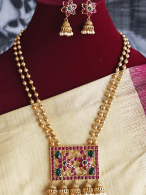 Panchajhumkha pendant set with double line ball chain