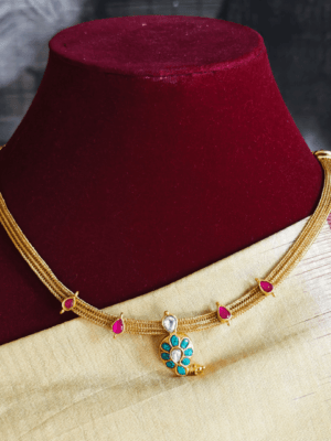 Maanga kundan necklace (Greenish blue)