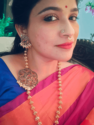 Blue red rakkodi mogappu set with lotus chain