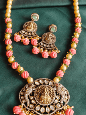 Lakshmi parrot fusion pendant set with mala