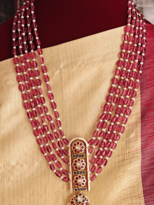 5 line beaded haaram with kemp pendant set