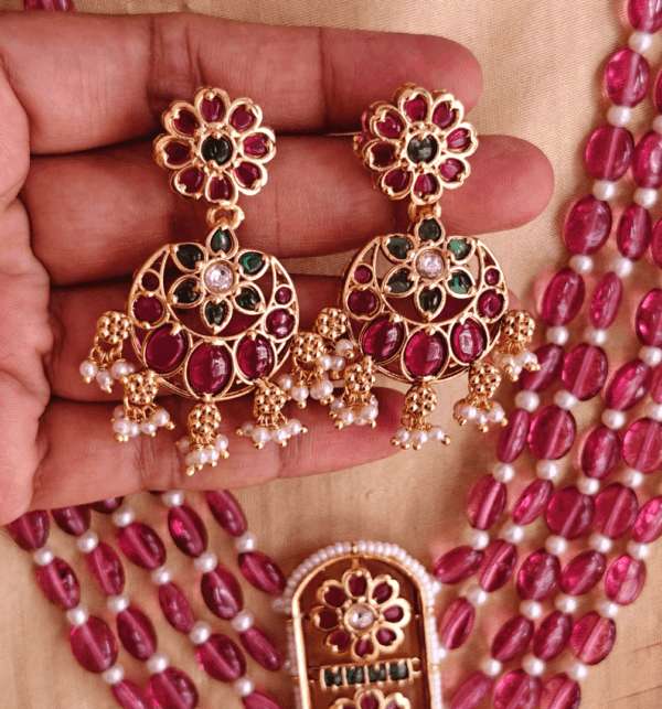 5 line beaded haaram with kemp pendant set