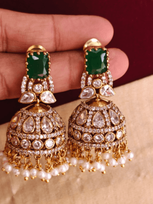 Emerald leaf victorian jhumkha