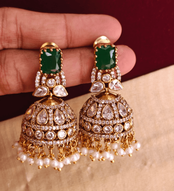 Emerald leaf victorian jhumkha