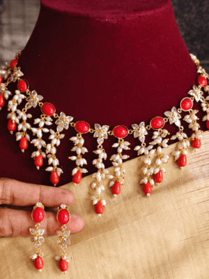 Coral pearls choker necklace