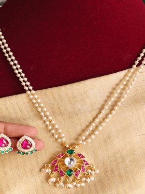 Aishwaryam fusion jadau pearl mala set