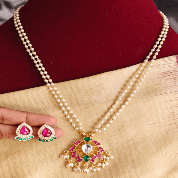 Aishwaryam fusion jadau pearl mala set