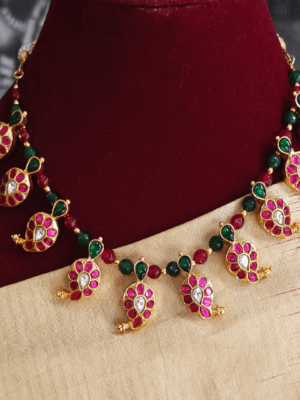 Kundan jadau maanga necklace with ruby emerald balls