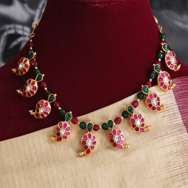 Kundan jadau maanga necklace with ruby emerald balls