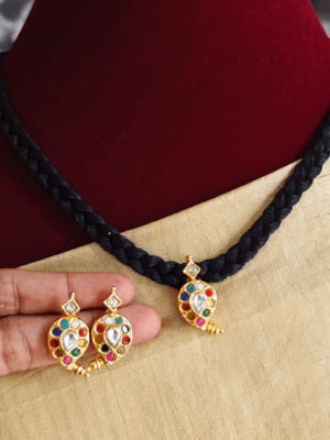 Mango jadau pendant set (Navratna)