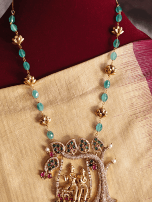 Jhoola radhakrishna pendant with beaded lotus chain mala