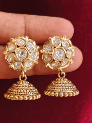 Amirtham mini kundan jhumkha (White)