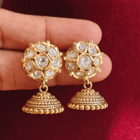 Amirtham mini kundan jhumkha (White)