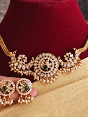 Kundan peacock moon necklace