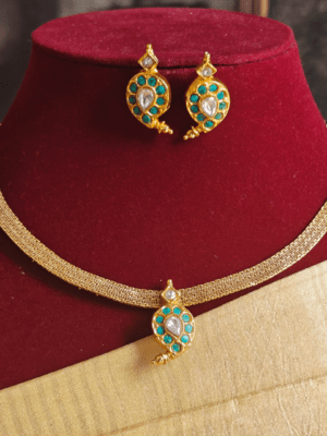 Kundan jadau maanga attigai set (Turquoise blue)