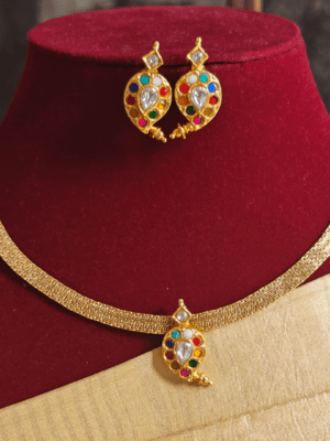 Kundan jadau maanga attigai set (Navratna)