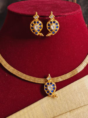 Kundan jadau maanga attigai set (Blue)