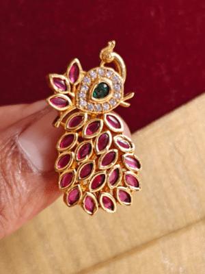 Ruby stones peacock saree pin