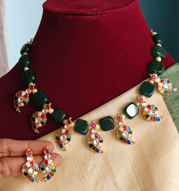 Navratna mango jadau necklace