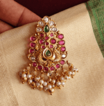 Double peacock kundan ruby saree pin