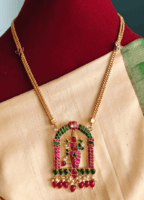 Karthikeya kundan jadau pendant with double line lotus chain