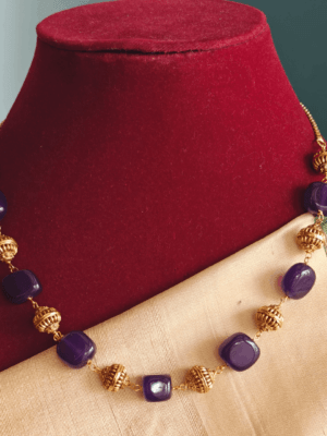 Purple flat beads chain with antique balls