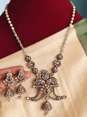 Ganesha claw fusion victorian pendant set  with beads mala