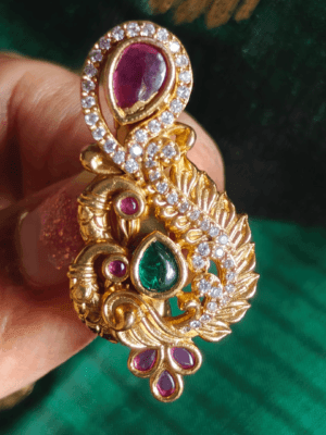 Double peacock ruby emerald saree pin