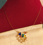 Peacock invisible chain with jadau pendant (Navratna)