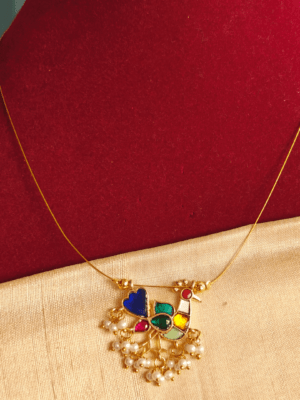 Peacock invisible chain with jadau pendant (Navratna)