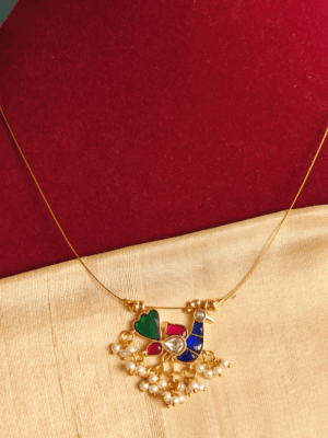 Peacock invisible chain with jadau pendant (multicolor)