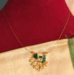 Peacock invisible chain with jadau pendant (green white)