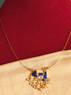 Peacock invisible chain with jadau pendant (Blue white)