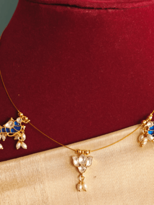 Bird lotus invisible set (Blue white kundan)