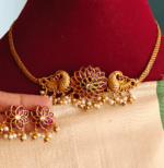 Hridayakalam peacock fusion necklace (Ruby green white)