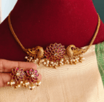 Antique peacock ruby white hridayakamalam choker