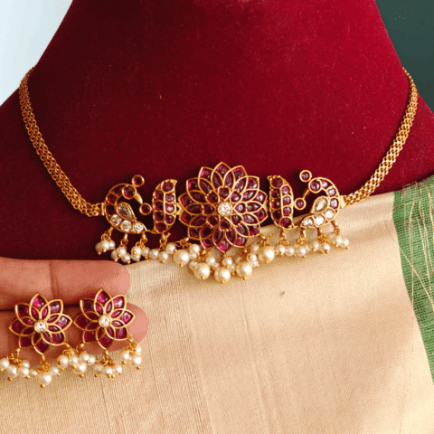 Ruby white hridayakamalam choker