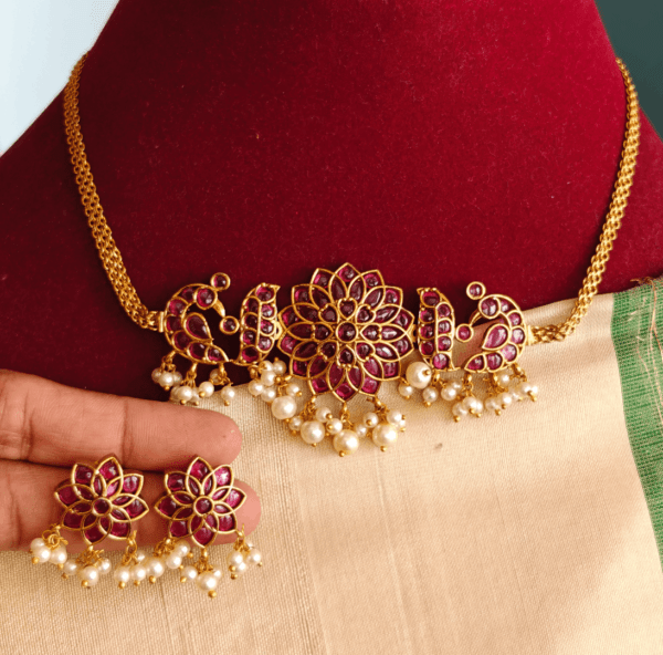 Hridayakalam peacock fusion kemp stone necklace (Ruby)