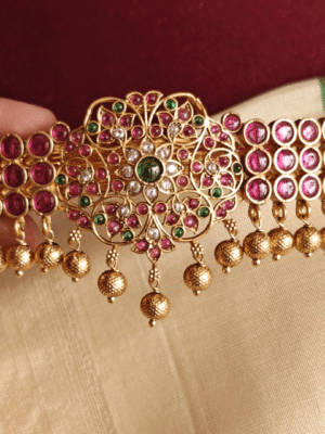 Peacock flower hair clip with kundan stones