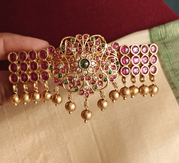 Peacock flower hair clip with kundan stones